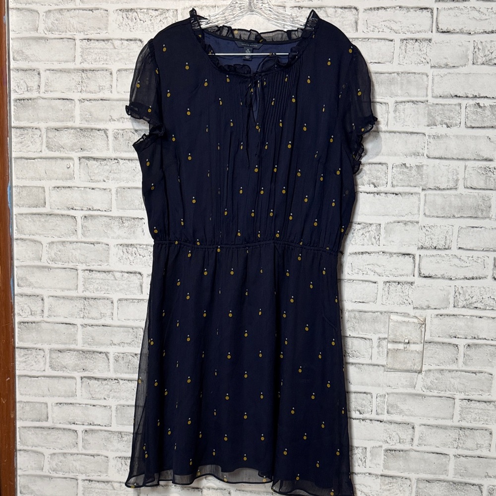 Tommy Hilfiger Navy sheer lined Dress‎ with Gold Details size XXL ruffles